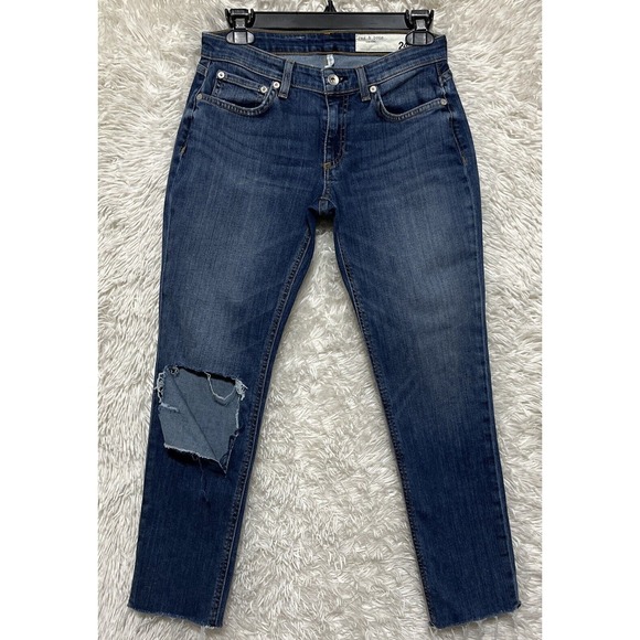 Rag‎ & Bone Jeans Women’s Size 24 Blue Low Rise Skinny Distressed Denim - Picture 1 of 11